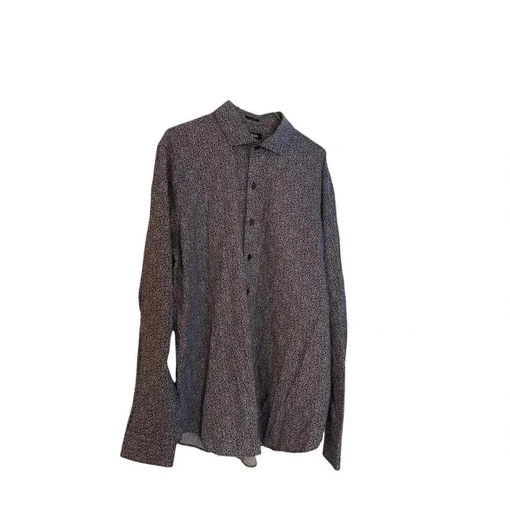 express size lg button down black with purple flowers